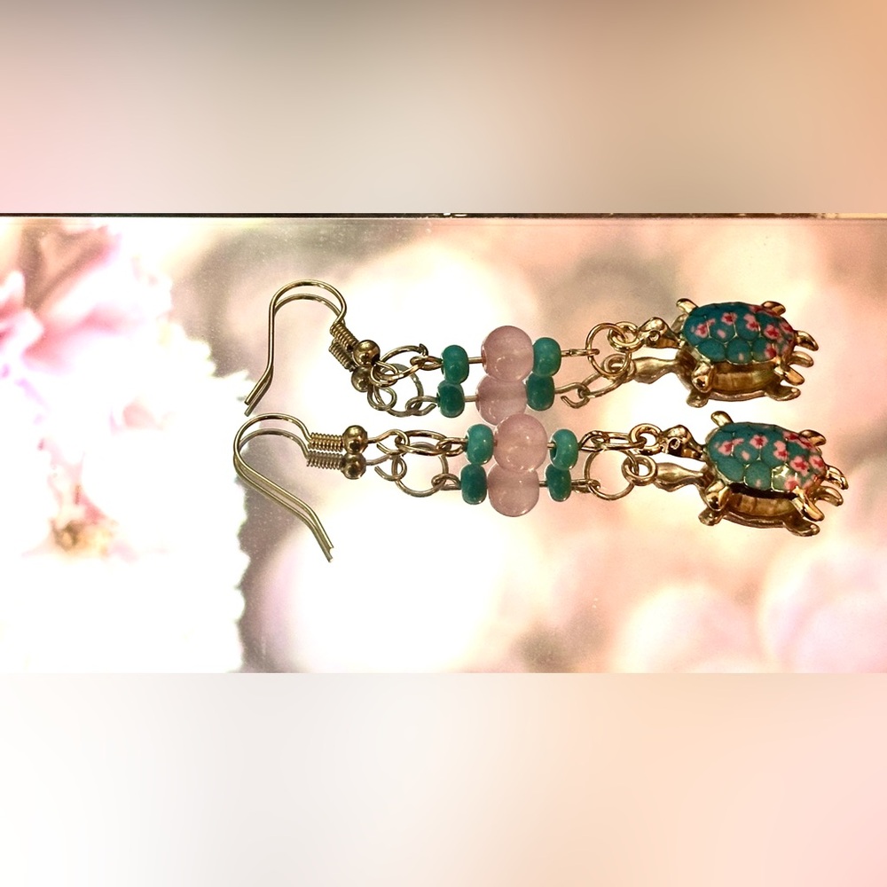 Elegant Gold and Pink Dangle Earrings